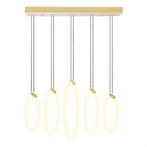 CWI Lighting Hoops 5 Light Contemporary Metal LED Chandelier in Satin Gold