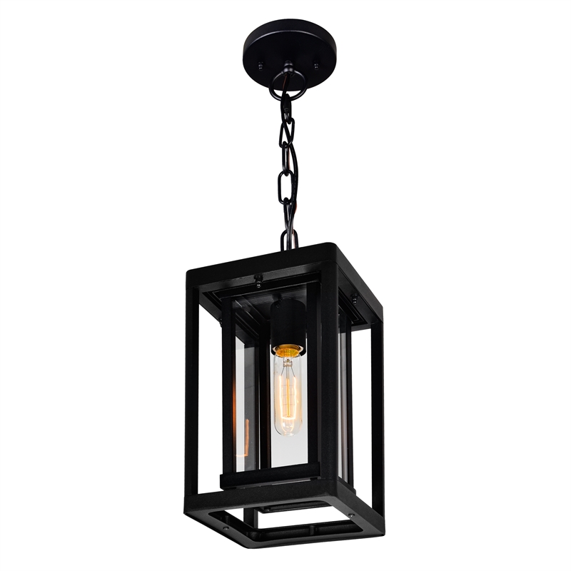 CWI Lighting Mulvane 1 Light Farmhouse Metal Outdoor Hanging Light in Black