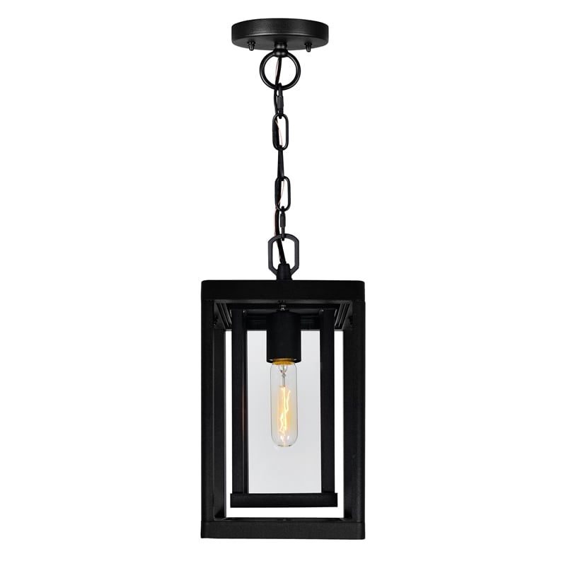 CWI Lighting Mulvane 1 Light Farmhouse Metal Outdoor Hanging Light in Black