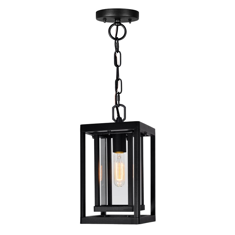 CWI Lighting Mulvane 1 Light Farmhouse Metal Outdoor Hanging Light in Black