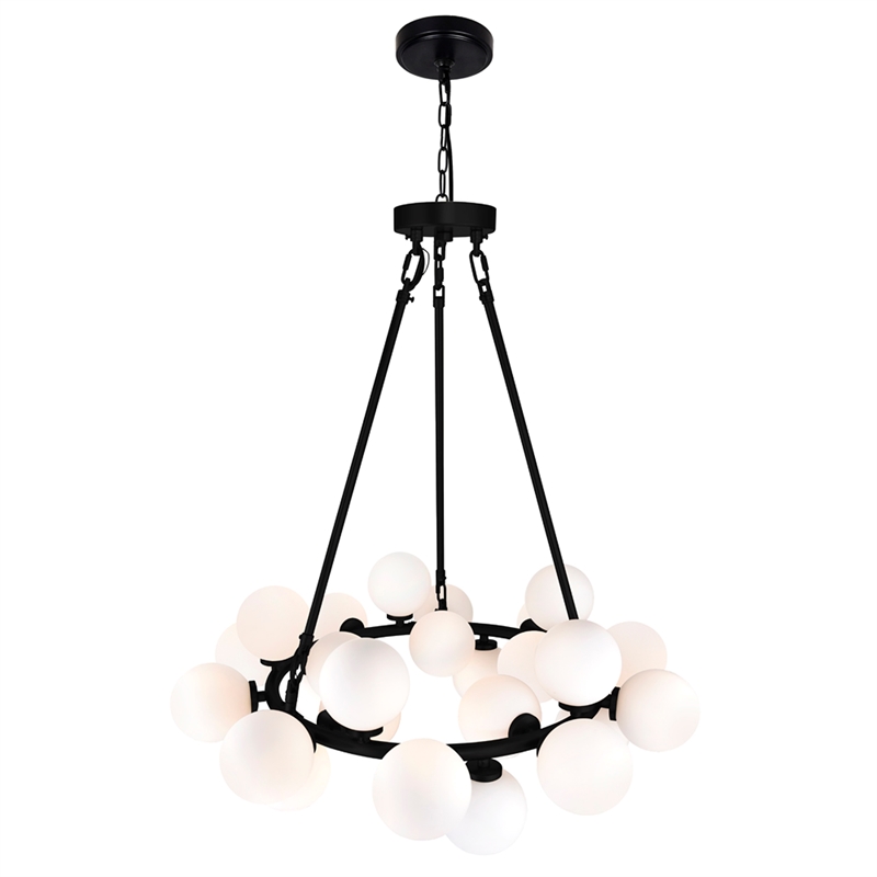 CWI Lighting Arya 25 Light Frosted Glass Chandelier in Black/White