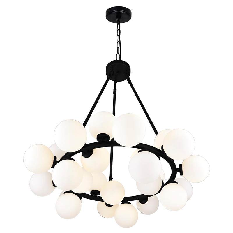 CWI Lighting Arya 25 Light Frosted Glass Chandelier in Black/White