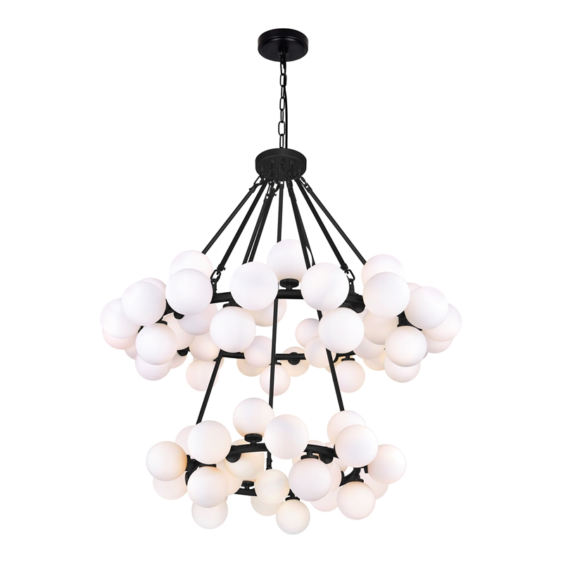 CWI Lighting Arya 70 Light Frosted Glass Chandelier in Black/White