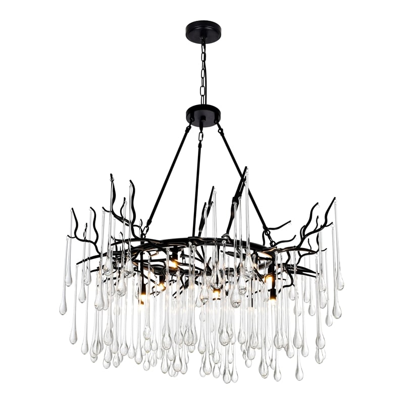 CWI Lighting Anita 12 Light Transitional Glass Chandelier in Black