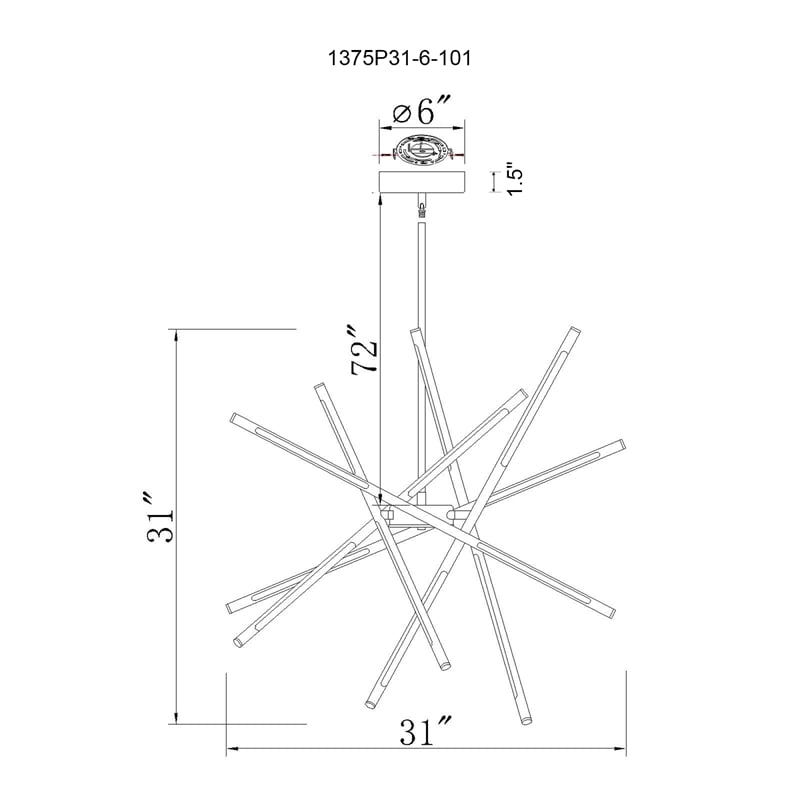 CWI Lighting Oskil 6 Light LED Integrated Metal Chandelier in Black