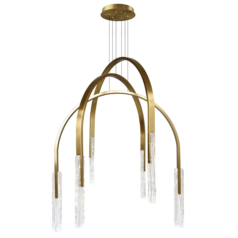 Curva Integrated LED 38in Brass Chandelier with Handcrafted Glass