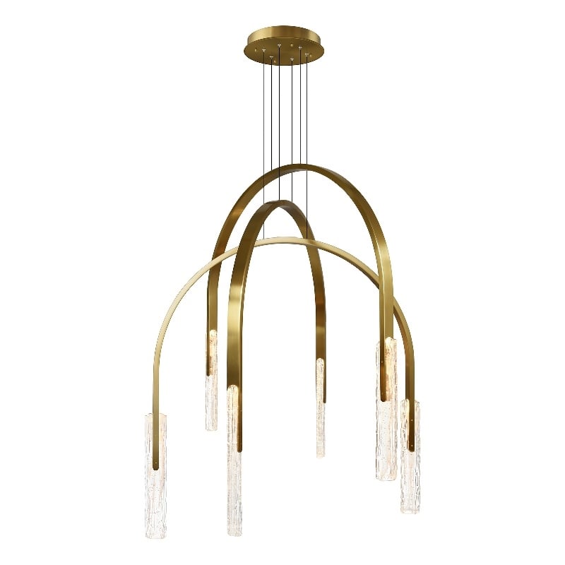 Curva Integrated LED 38in Brass Chandelier with Handcrafted Glass