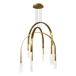 Curva Integrated LED 38in Brass Chandelier with Handcrafted Glass