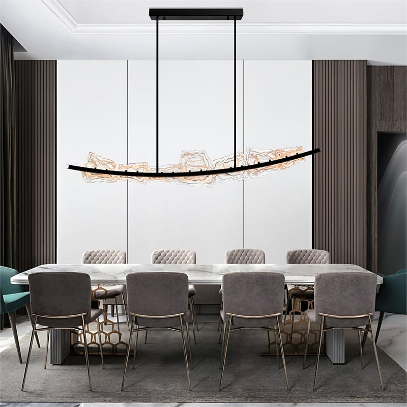 Arcus Integrated LED 70in Black Chandelier with Handcrafted Glass