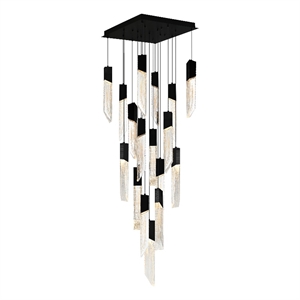 Petra Integrated LED 24in Black Chandelier with Handcrafted Glass