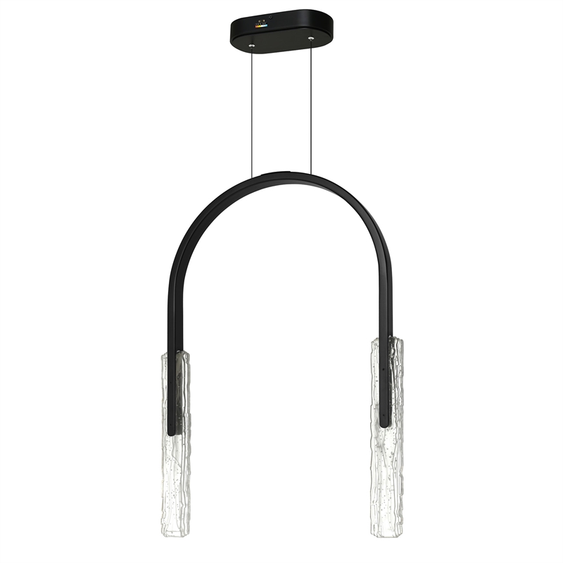 Curva Integrated LED 22in Black Chandelier with Handcrafted Glass