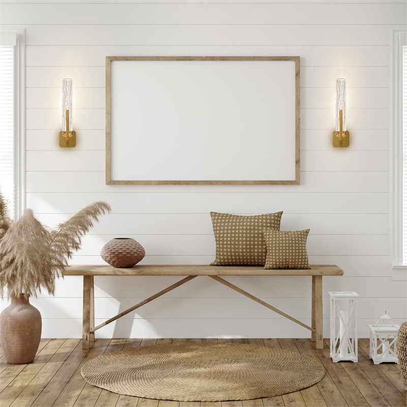 Curva Integrated LED 19in Brass Wall Light with Handcrafted Glass
