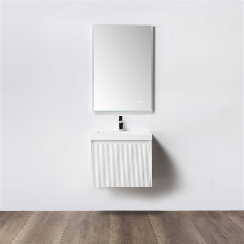 24 White Wall-mount Modern Small Floating Bathroom Sink Mounting Kit  Included, for Bathroom and Powder Rooms 