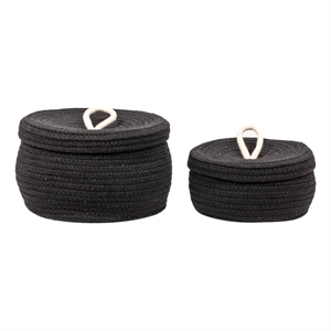 truu design set of 2 cotton rope black storage baskets with lids