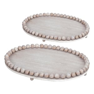 truu design set of 2 decorative gray farmhouse oval wood trays