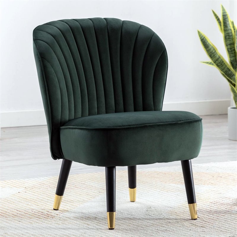 Omax Decor Jane Modern Wood and Velvet Fabric Upholstered Accent Chair in Green