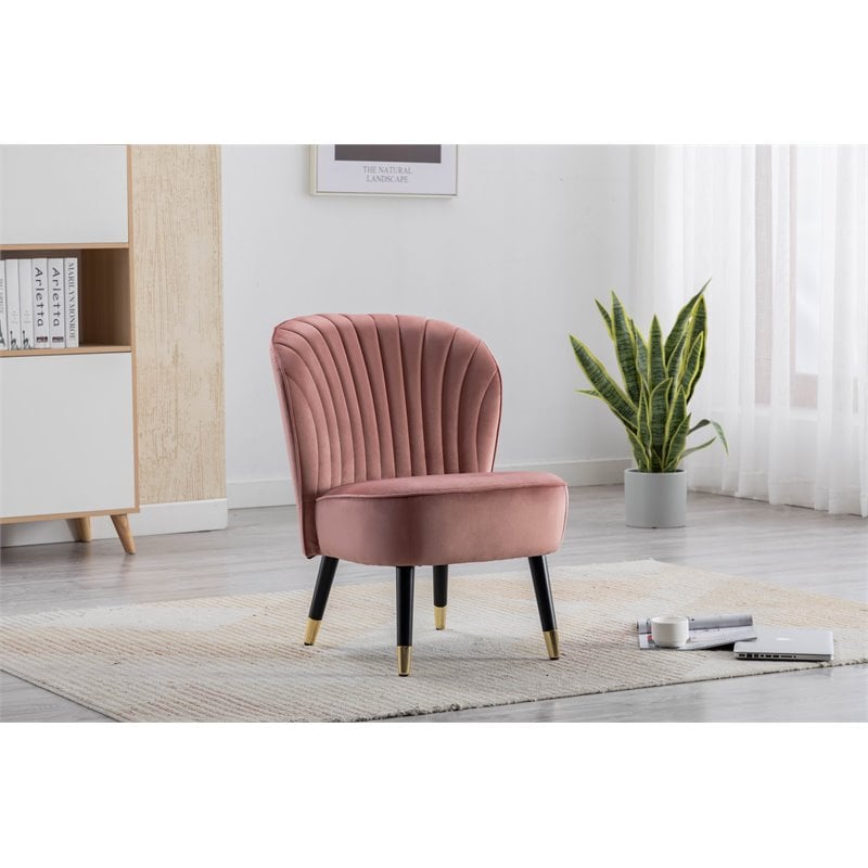 Omax Decor Jane Modern Wood and Velvet Fabric Upholstered Accent Chair in Pink