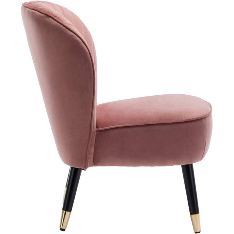 Omax Decor Jane Modern Wood and Velvet Fabric Upholstered Accent Chair in Pink