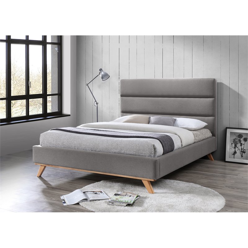 Omax Decor Kennedy Wood and Fabric Upholstered Queen Platform Bed in Gray