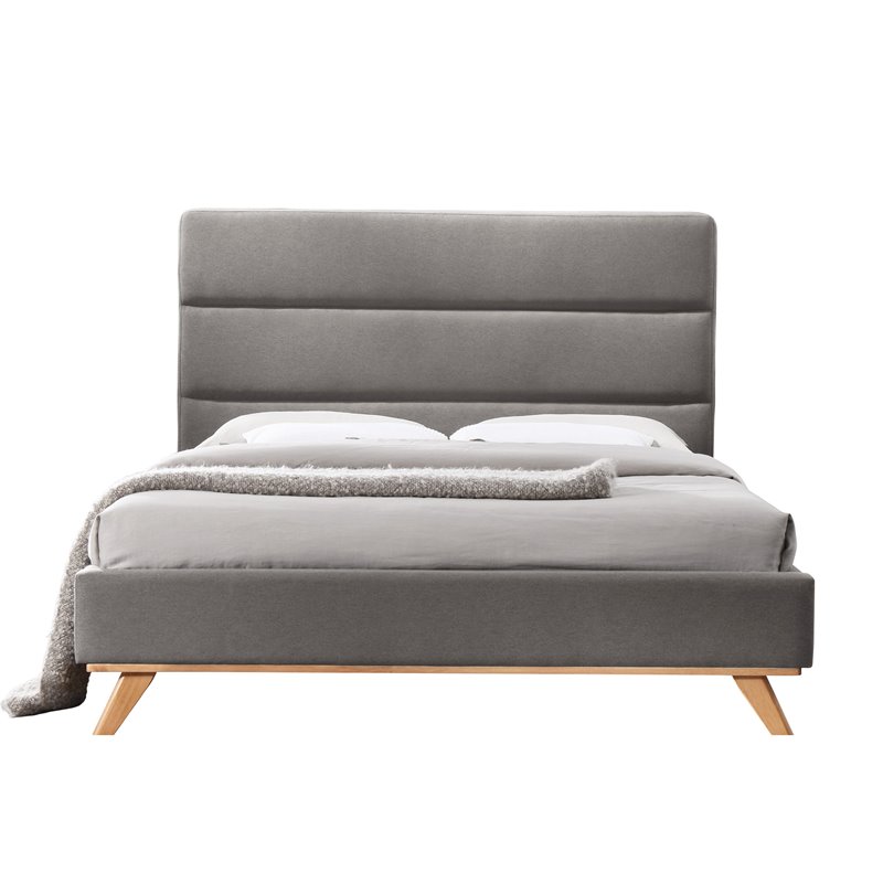 Omax Decor Kennedy Wood and Fabric Upholstered Queen Platform Bed in Gray