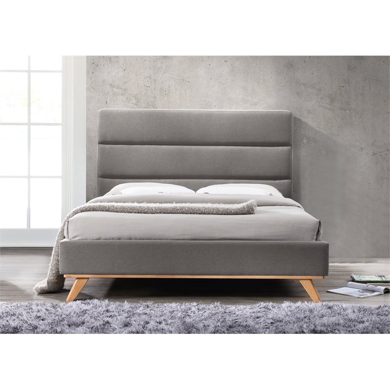 Omax Decor Kennedy Wood and Fabric Upholstered Queen Platform Bed in Gray
