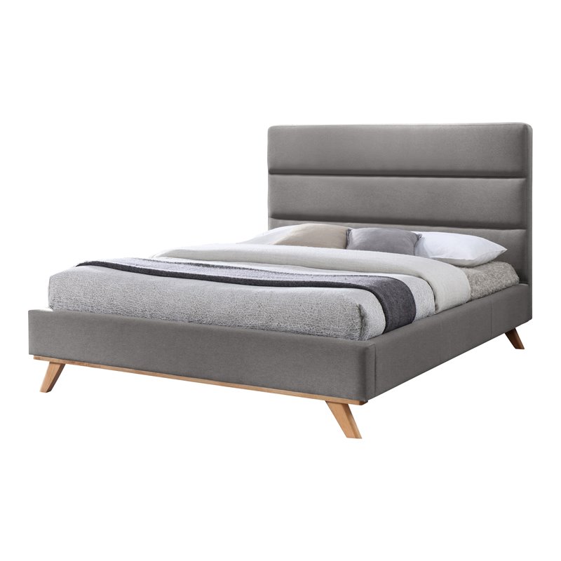 Omax Decor Kennedy Wood and Fabric Upholstered Queen Platform Bed in Gray