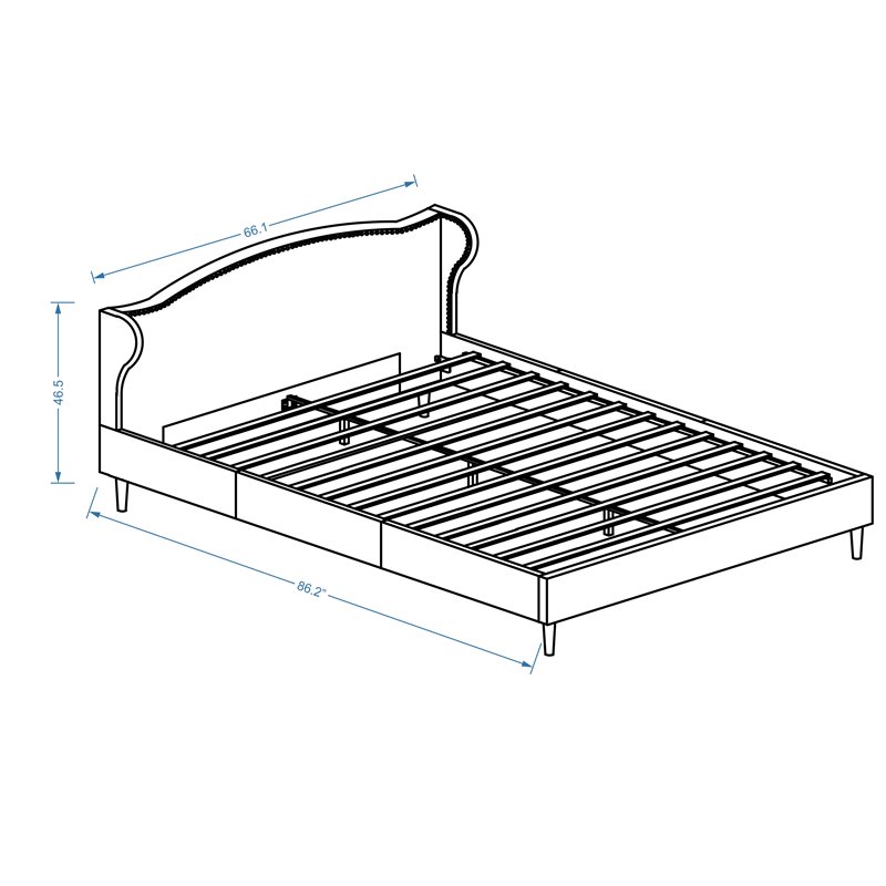 Omax Decor Darcy Wood and Fabric Upholstered Queen Platform Bed in Blue