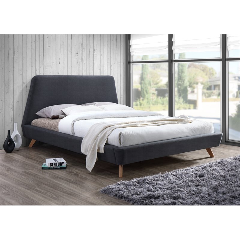 Omax Decor Henry Wood and Fabric Upholstered Queen Platform Bed in Dark Gray