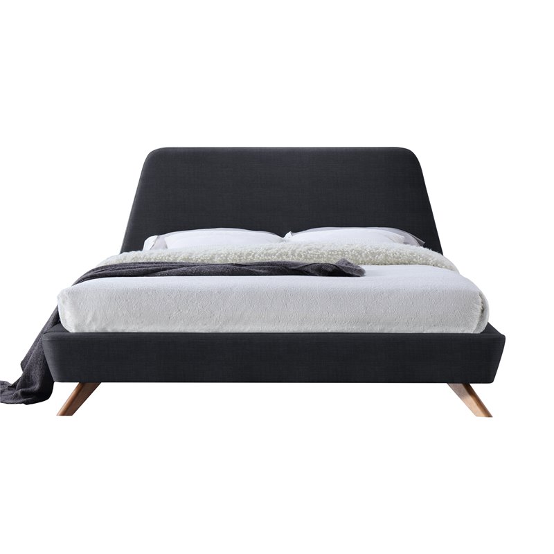 Omax Decor Henry Wood and Fabric Upholstered Queen Platform Bed in Dark Gray