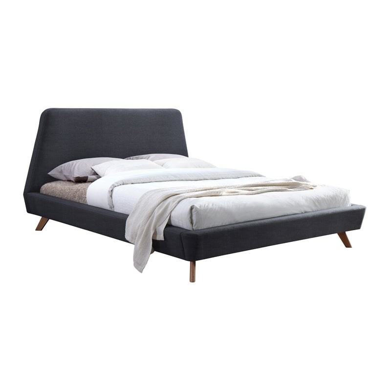 Omax Decor Henry Wood and Fabric Upholstered Queen Platform Bed in Dark Gray