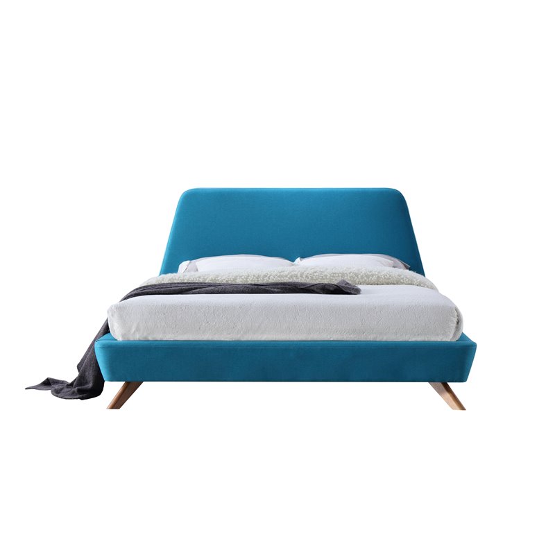 Omax Decor Henry Wood and Fabric Upholstered Queen Platform Bed in Blue