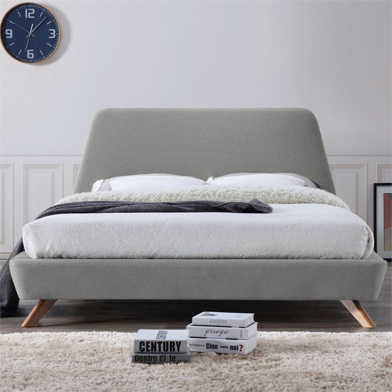 Omax Decor Henry Wood and Fabric Upholstered Queen Platform Bed in Gray