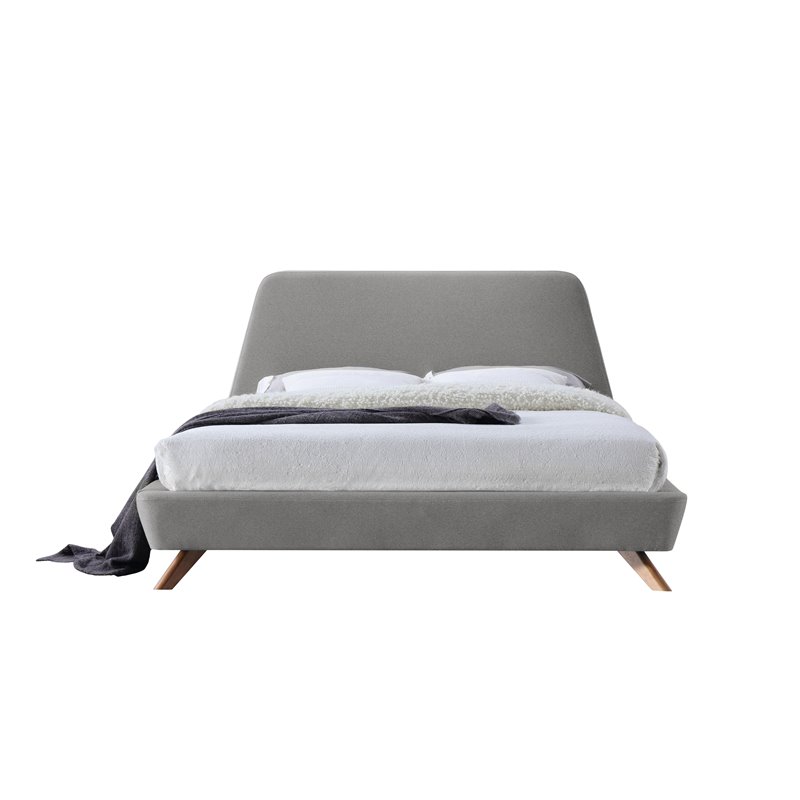 Omax Decor Henry Wood and Fabric Upholstered Queen Platform Bed in Gray