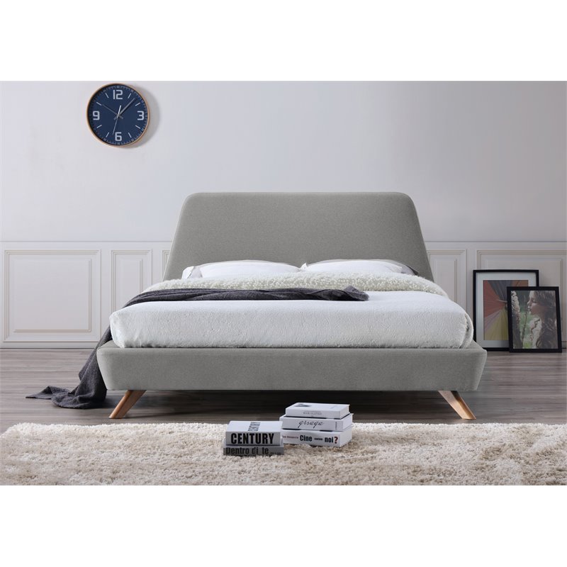 Omax Decor Henry Wood and Fabric Upholstered Queen Platform Bed in Gray