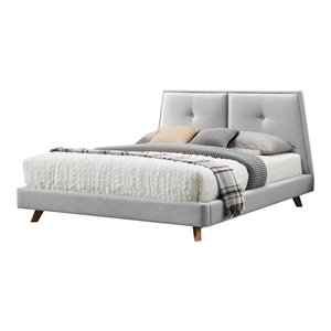 Omax Decor Kenzie Wood and Fabric Upholstered Queen Platform Bed in Light Gray