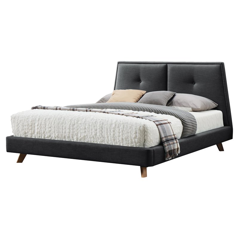 Omax Decor Kenzie Wood and Fabric Upholstered Queen Platform Bed in Dark Gray