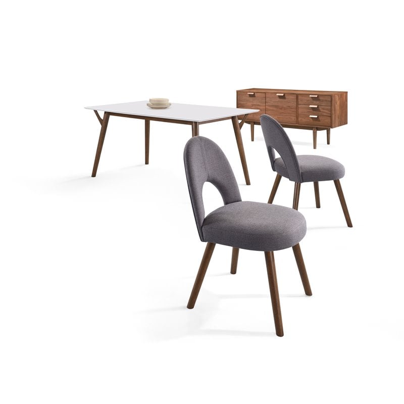 Omax Decor Jasper Modern Wood Dining Tables with White Lacquer Top in Walnut