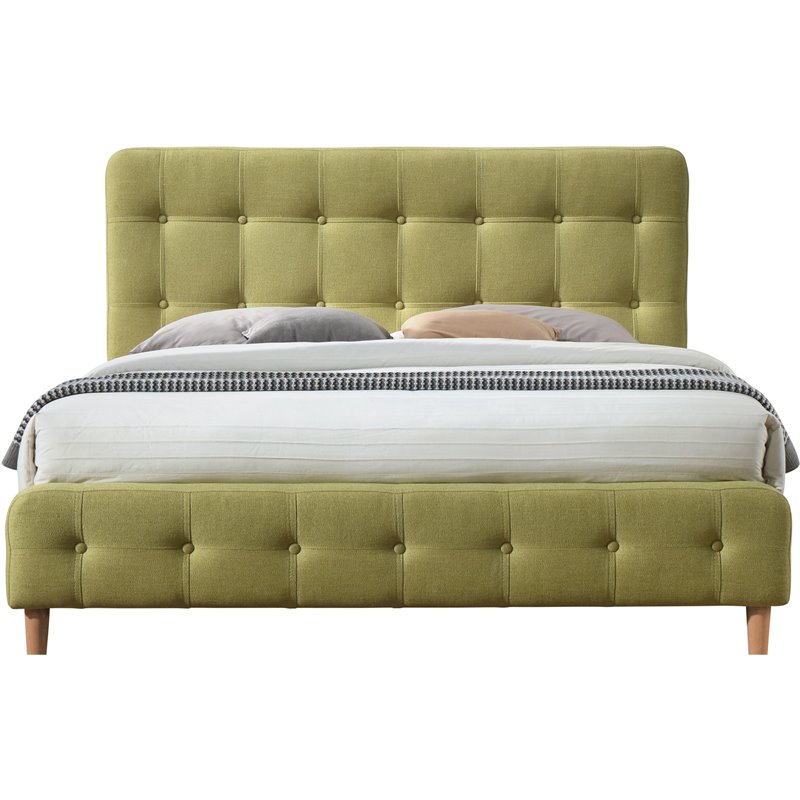Omax Decor Wood & Fabric Upholstered Queen Platform Bed in Wheatgrass Green