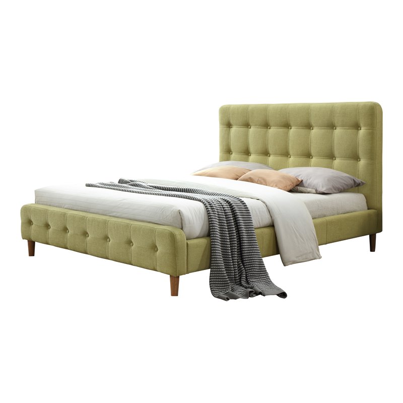 Omax Decor Wood & Fabric Upholstered Queen Platform Bed in Wheatgrass Green