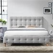 Omax Decor Wood & Fabric Upholstered Queen Platform Bed in Light Gray