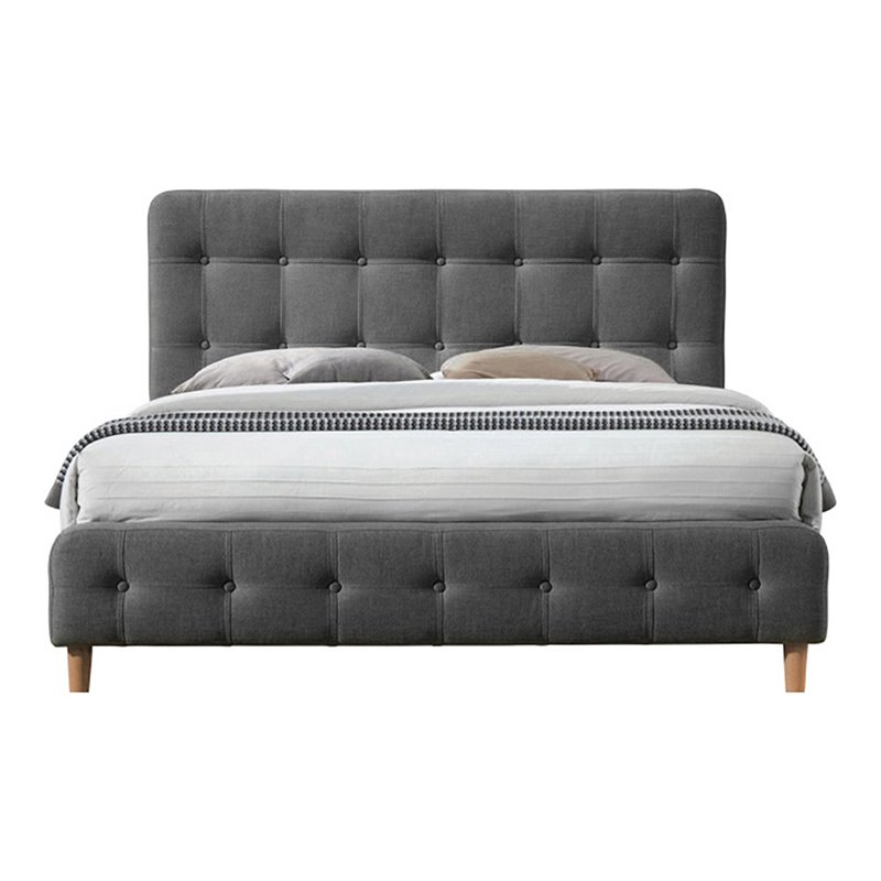Omax Decor Wood & Fabric Upholstered Queen Platform Bed in Charcoal