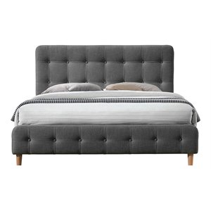 Omax Decor Wood & Fabric Upholstered Queen Platform Bed in Charcoal