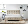 Omax Decor Wood & Fabric Upholstered Queen Platform Bed in Beige