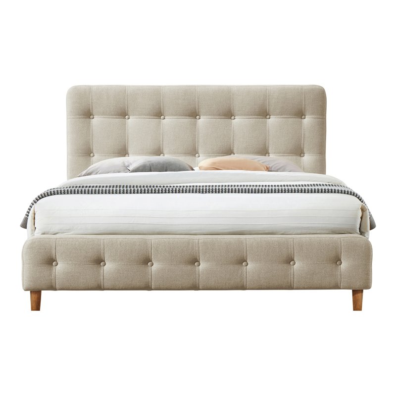 Omax Decor Wood & Fabric Upholstered Queen Platform Bed in Beige