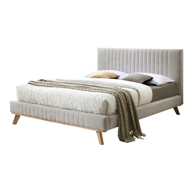 Omax Decor Sven Wood and Fabric Upholstered Queen Platform Bed in Taupe Gray