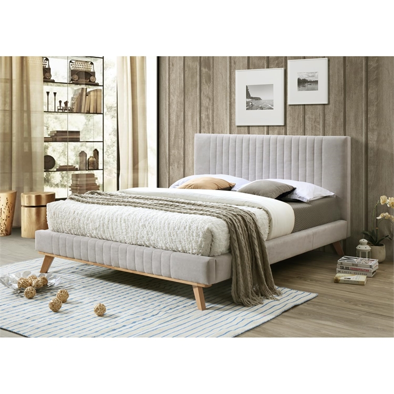 Omax Decor Sven Wood and Fabric Upholstered Queen Platform Bed in Mustard Yellow