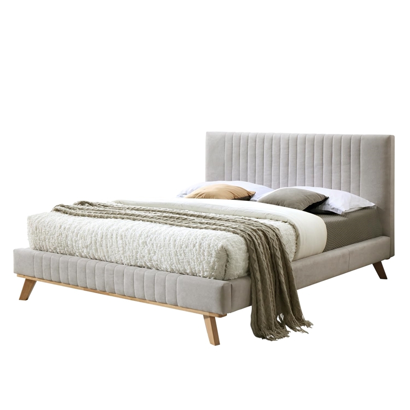 Omax Decor Sven Wood and Fabric Upholstered Queen Platform Bed in Mustard Yellow