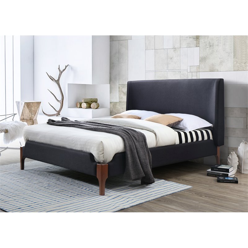 Omax Decor Harper Wood & Fabric Upholstered Queen Platform Bed in Charcoal Black