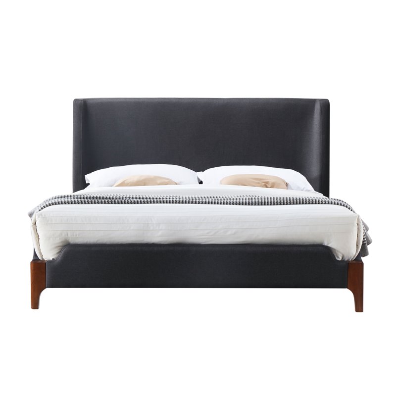 Omax Decor Harper Wood & Fabric Upholstered Queen Platform Bed in Charcoal Black