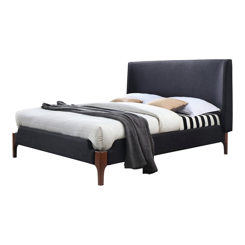 Omax Decor Harper Wood & Fabric Upholstered Queen Platform Bed in Charcoal Black